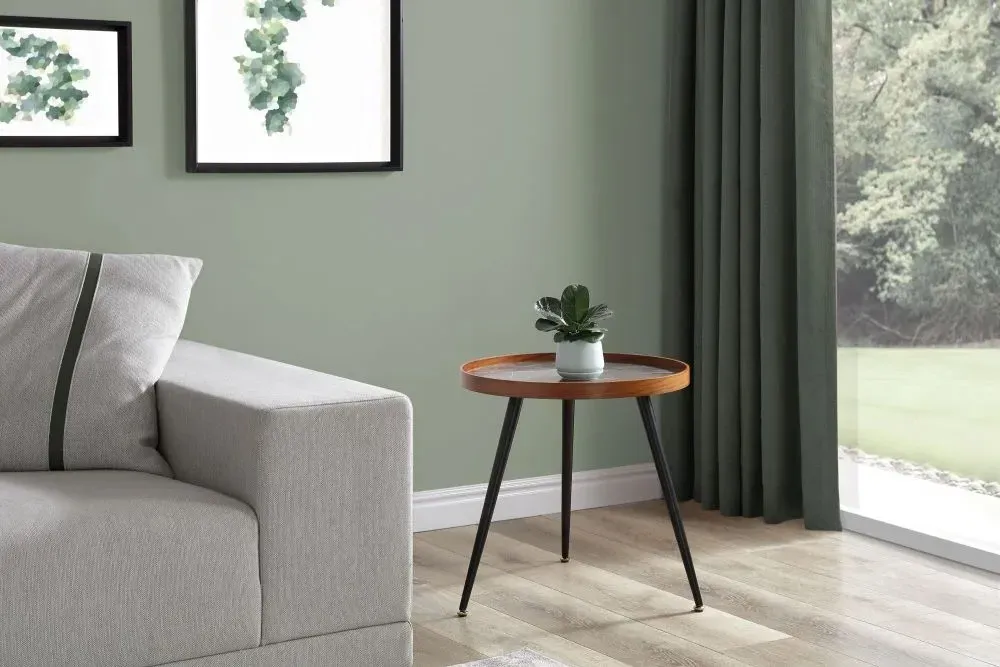 Siena Round Lamp Table - Walnut, Black Marble