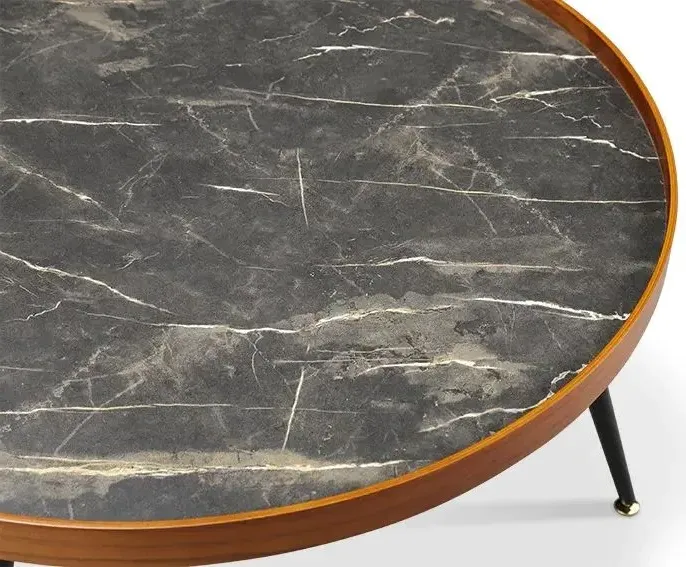 Siena Round Lamp Table - Walnut, Black Marble