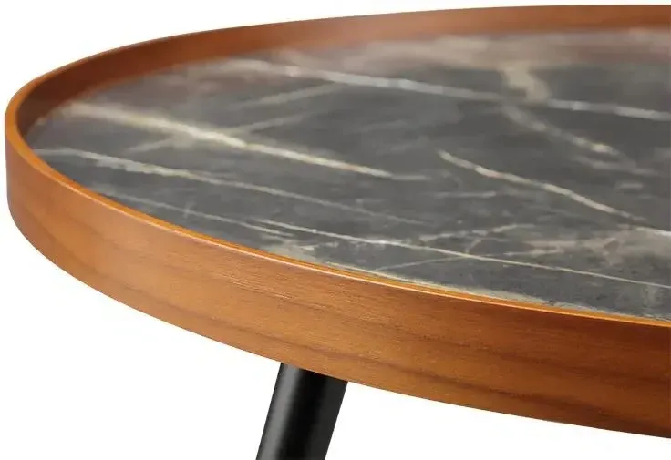 Siena Round Lamp Table - Walnut, Black Marble