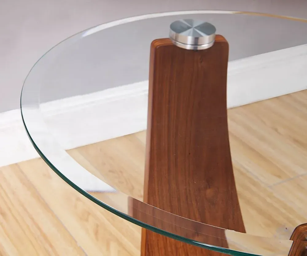 Siena Round Lamp Table with Glass Top - Walnut
