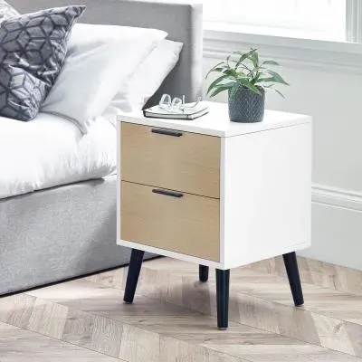 Alba 2 Drawer Bedside Cabinet - White, Oak