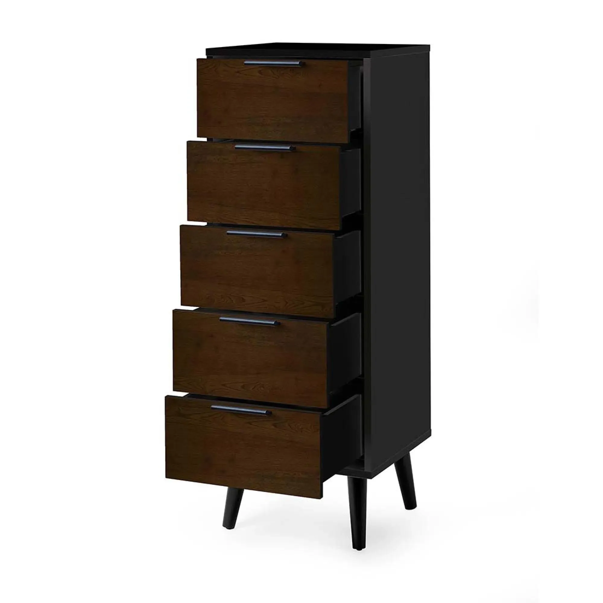 Alba Narrow 5 Drawer Chest - Black, Walnut