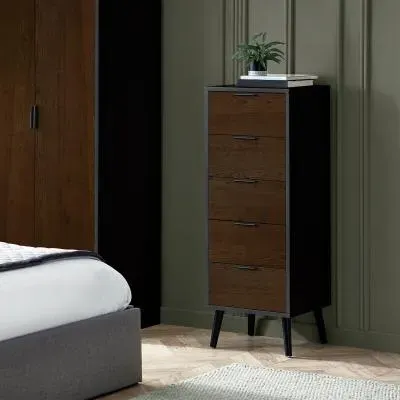 Alba Narrow 5 Drawer Chest - Black, Walnut image