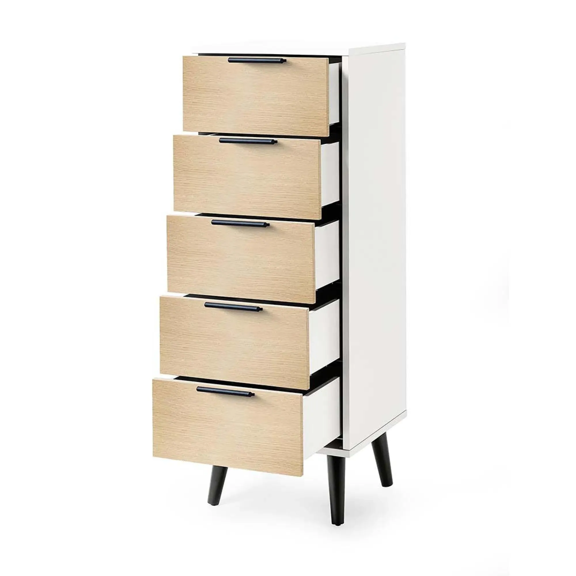 Alba Narrow 5 Drawer Chest - White, Oak