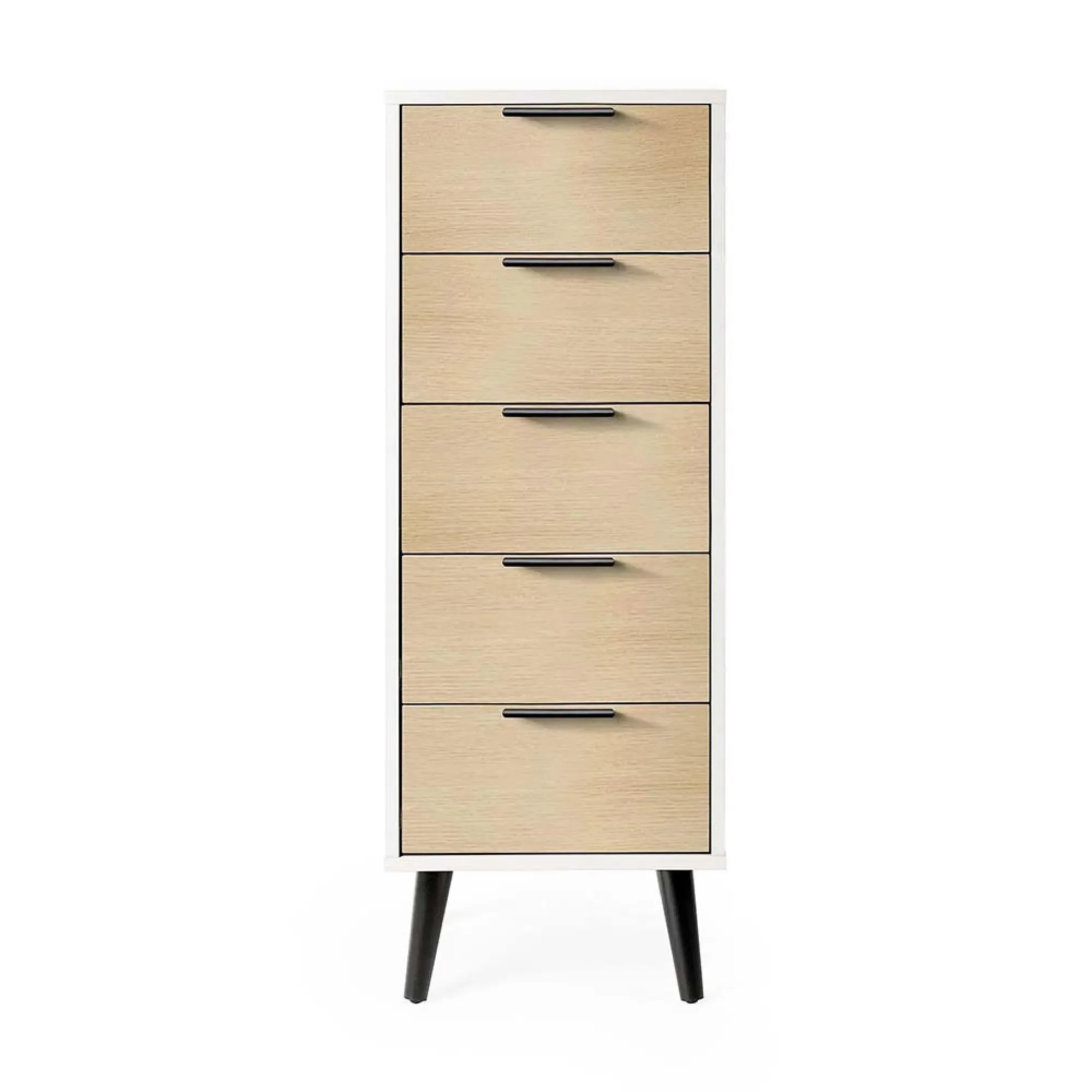 Alba Narrow 5 Drawer Chest - White, Oak