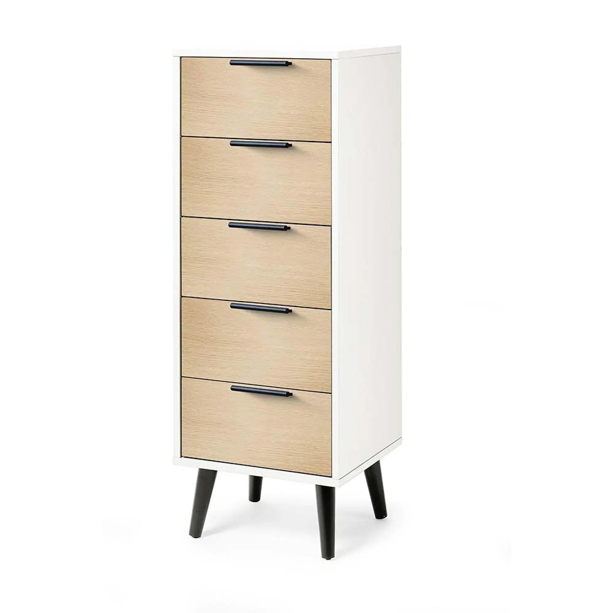 Alba Narrow 5 Drawer Chest - White, Oak