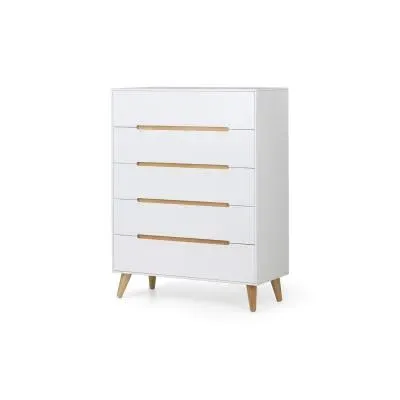 Alicia 5 Drawer Midi Chest - White