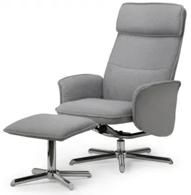 Aria Recliner Chair with Footstool - Grey, Linen image