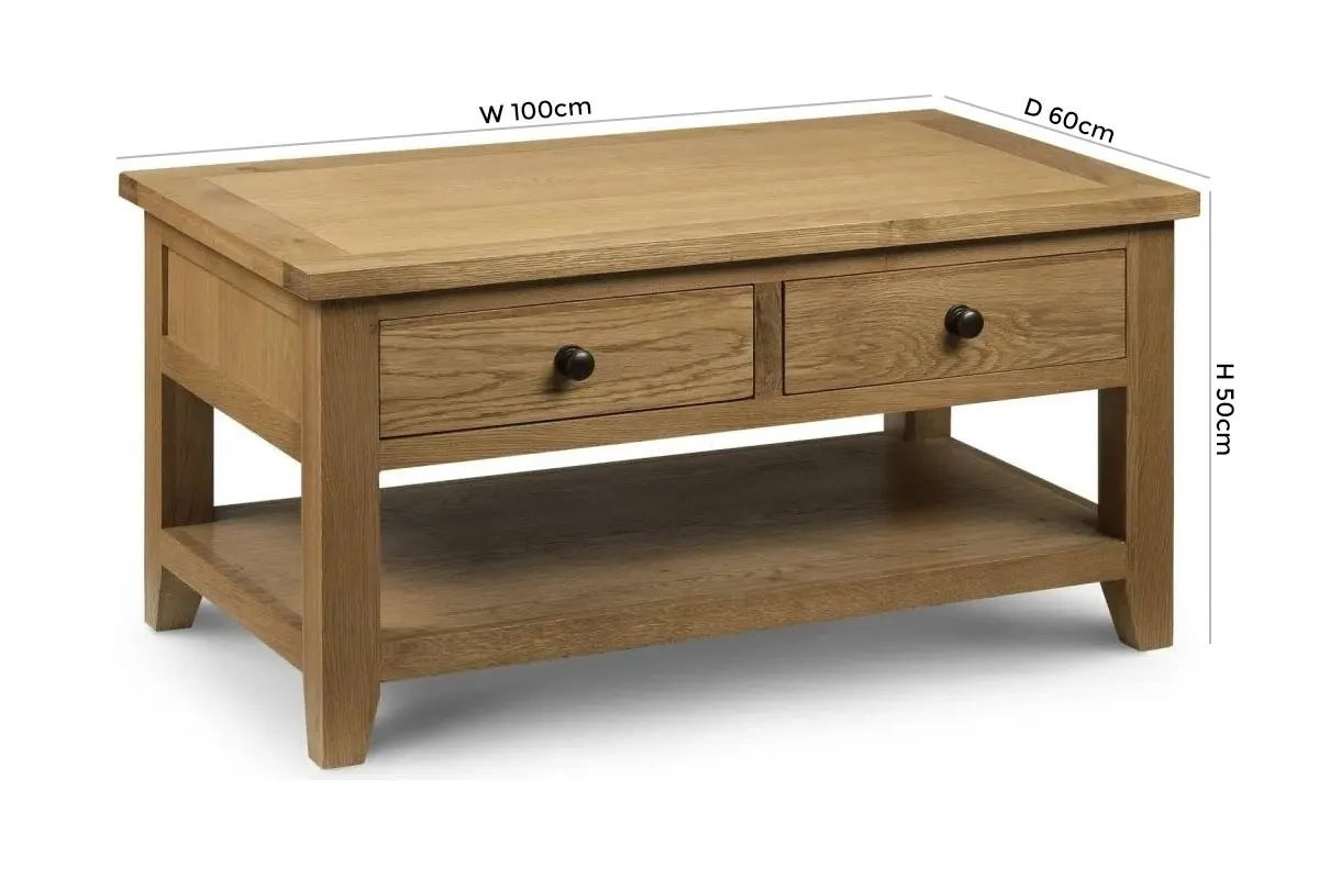 Astoria 2 Drawer Coffee Table - Oak