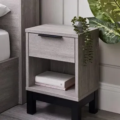 Bali 1 Drawer Bedside Cabinet - Grey, Oak image