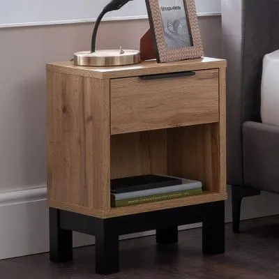Bali 1 Drawer Bedside Table - Oak, Black