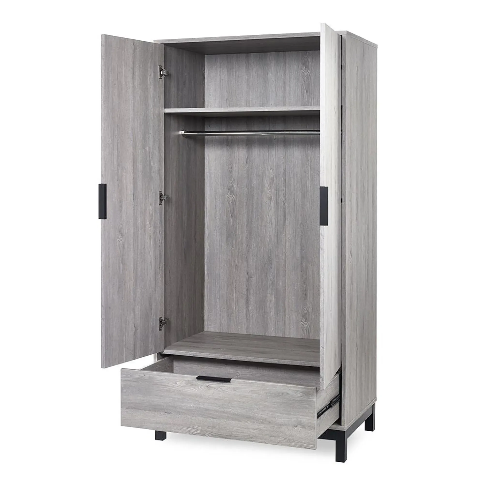 Bali 2 Door Wardrobe with Drawer - Grey, Oak
