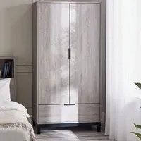 Bali 2 Door Wardrobe with Drawer - Grey, Oak