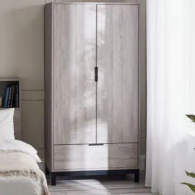 Bali 2 Door Wardrobe with Drawer - Grey, Oak image
