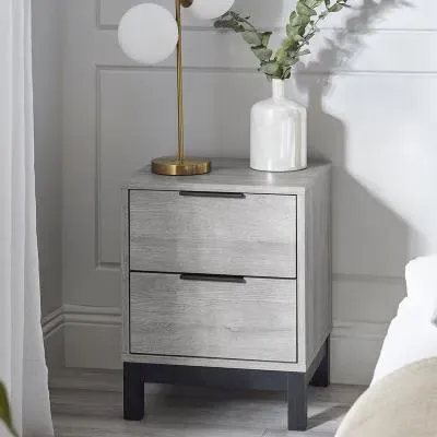 Bali 2 Drawer Bedside Cabinet - Grey, Oak image