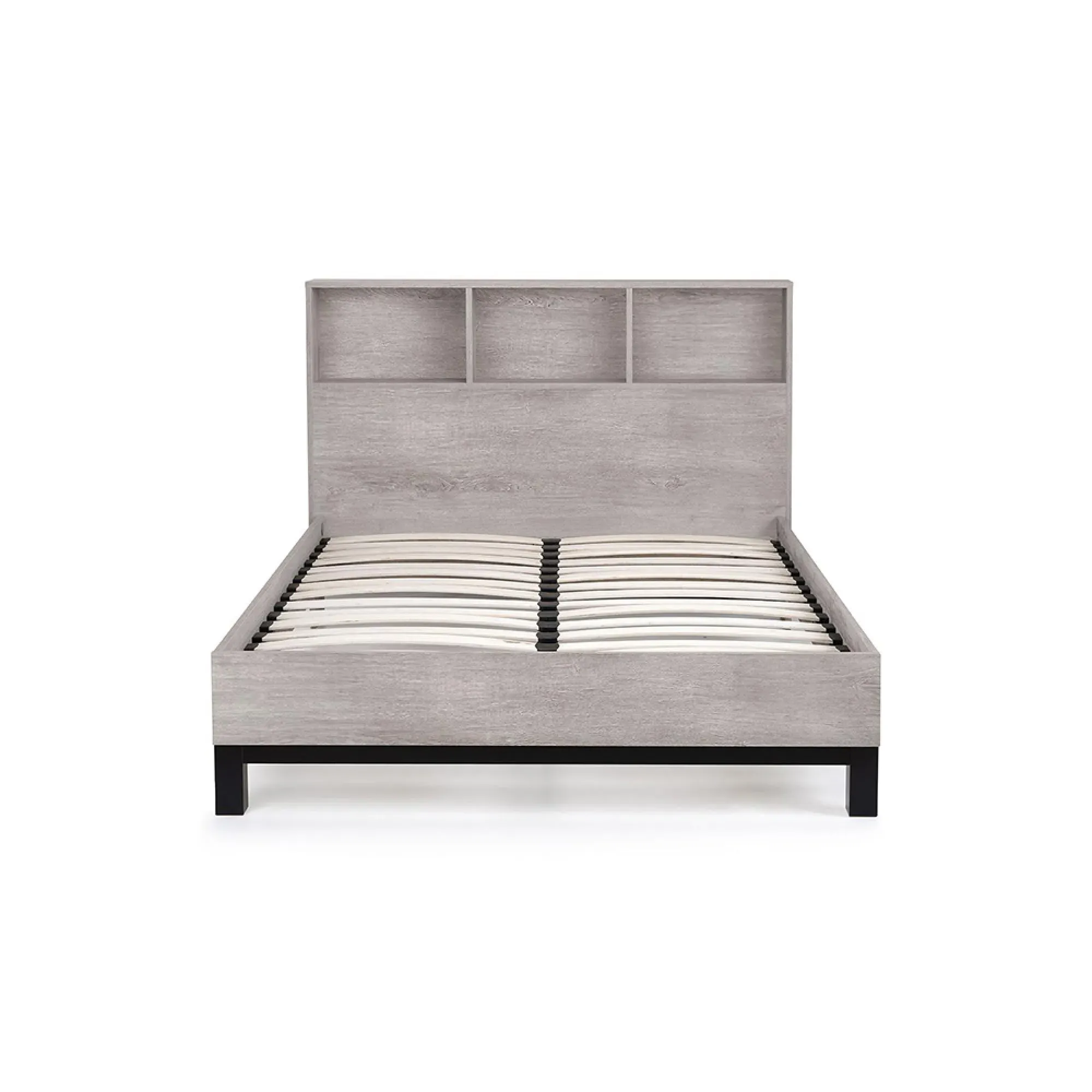 Bali Bed Frame with Bookcase - Grey, Oak