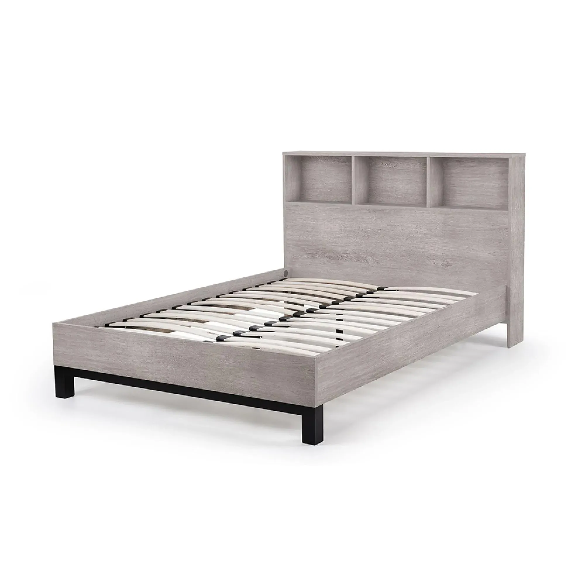 Bali Bed Frame with Bookcase - Grey, Oak