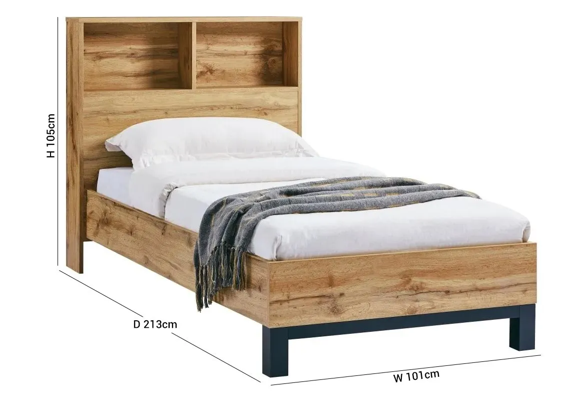 Bali Bed Frame with Bookcase - Oak
