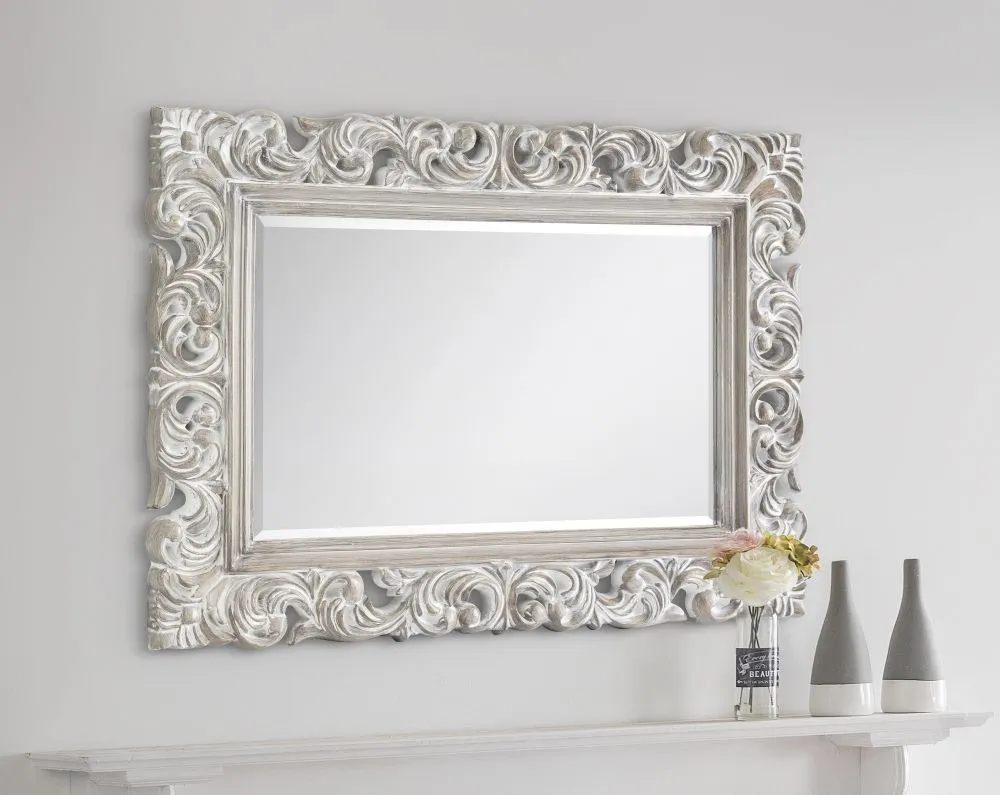 Baroque Rectangular Wall Mirror - White