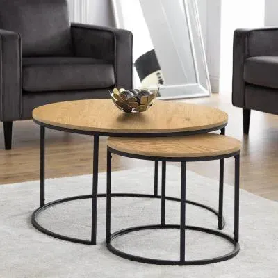 Bellini Round Nest of 2 Coffee Tables - Oak image