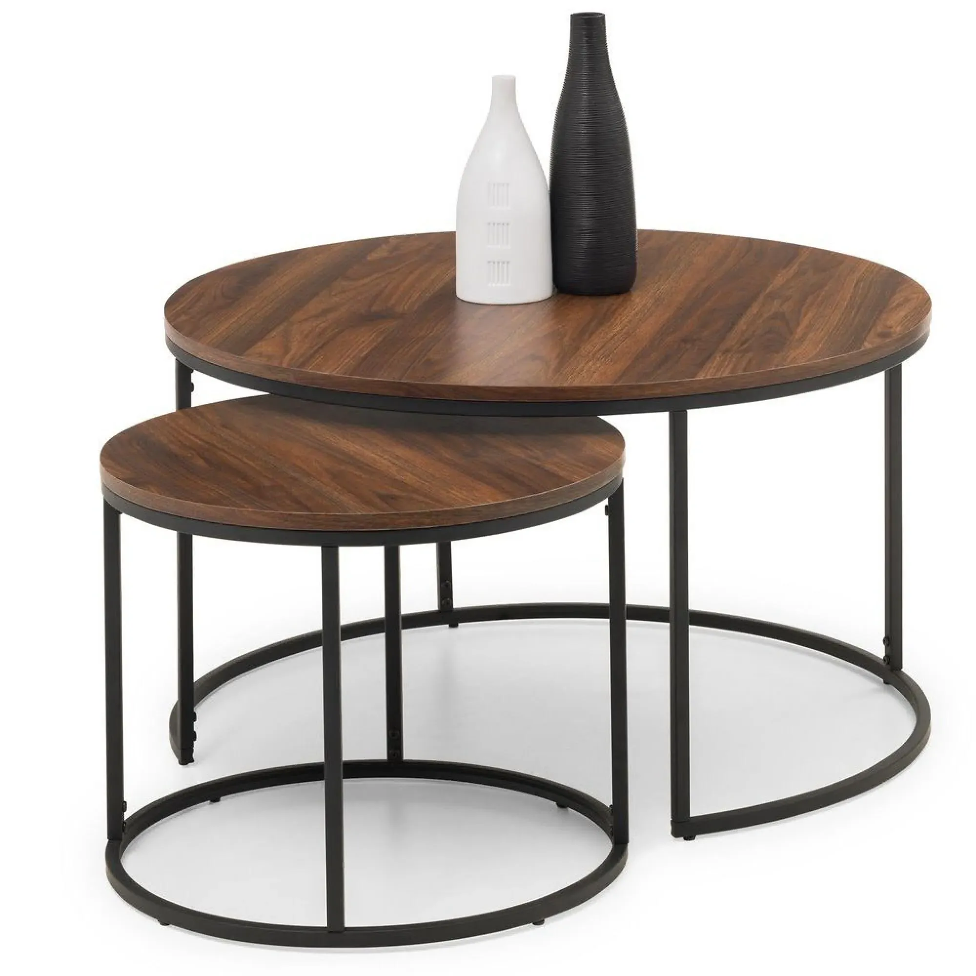 Bellini Round Nest of 2 Coffee Tables - Walnut, Metal