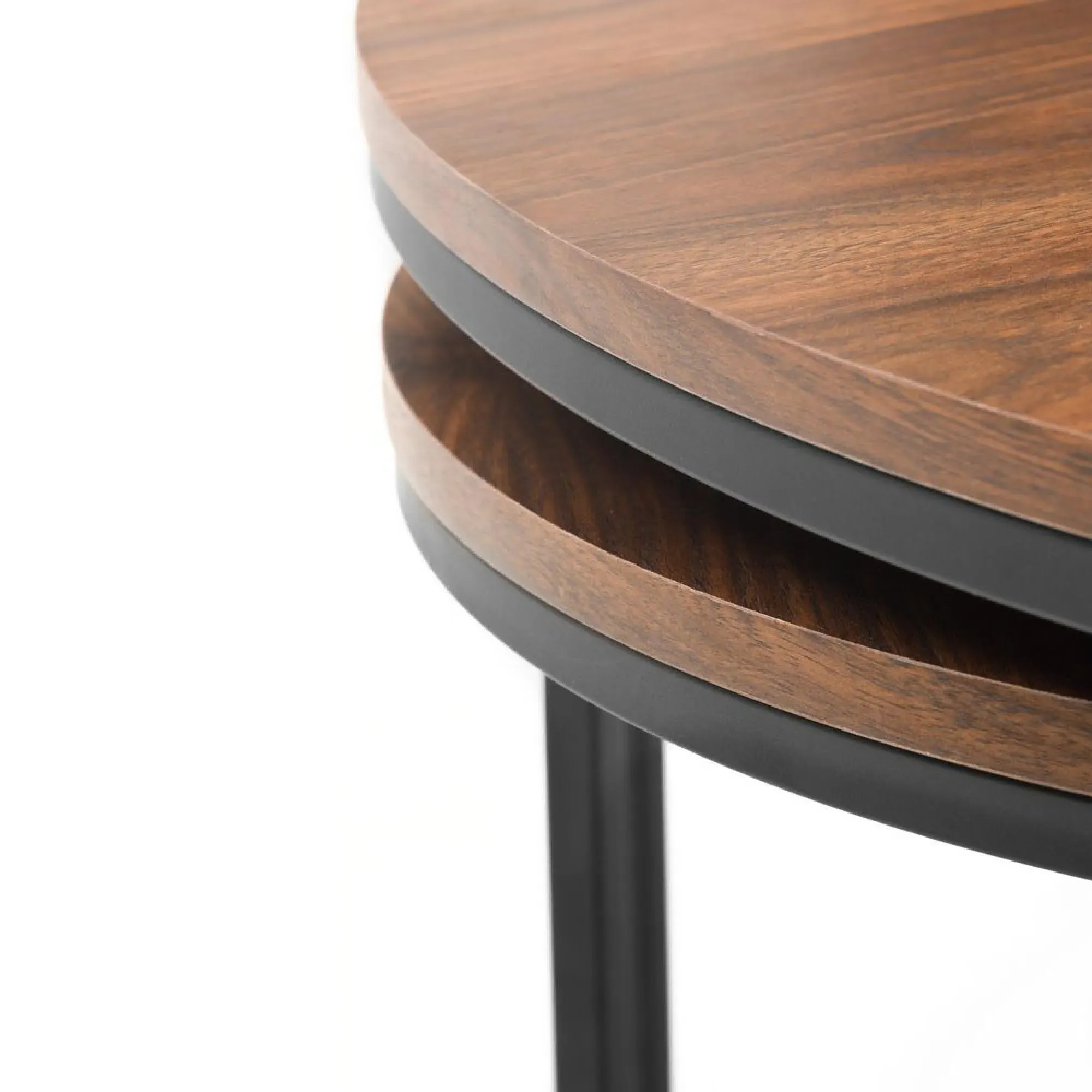 Bellini Round Nest of 2 Coffee Tables - Walnut, Metal