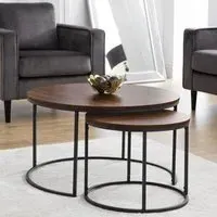 Bellini Round Nest of 2 Coffee Tables - Walnut, Metal