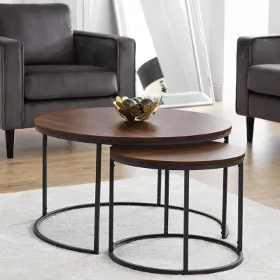 Bellini Round Nest of 2 Coffee Tables - Walnut, Metal