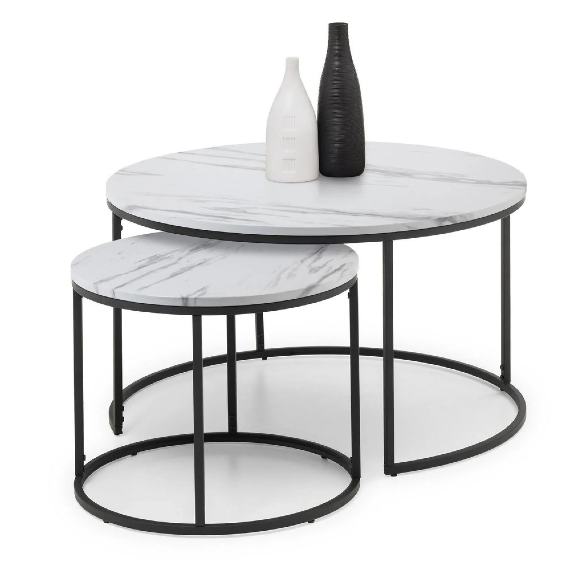 Bellini Round Nest of Tables - White, Marble Effect