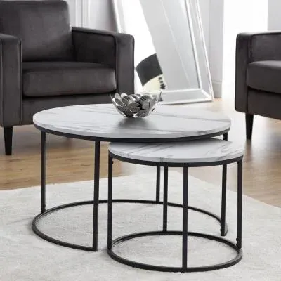Bellini Round Nest of Tables - White, Marble Effect image