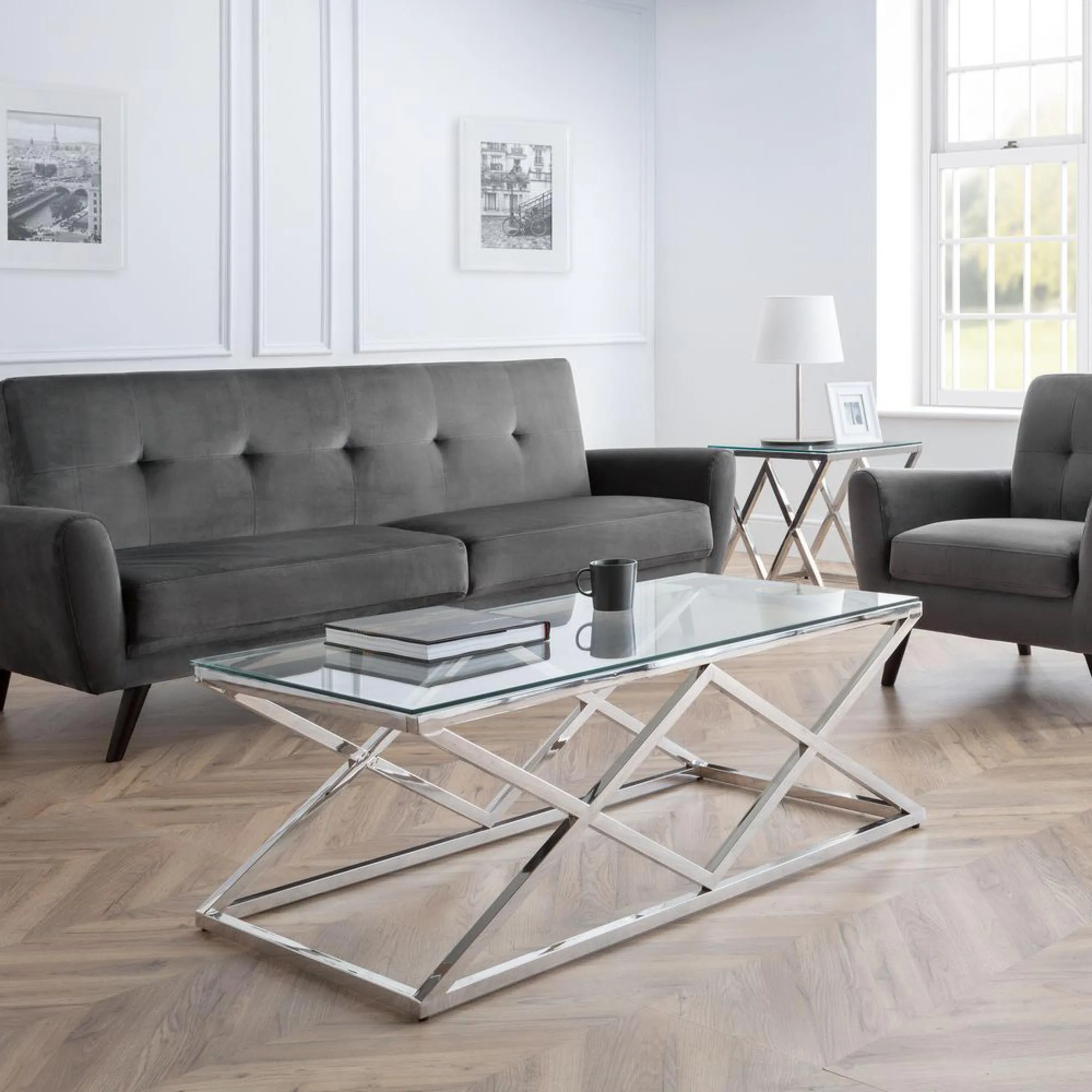 Biarritz 120cm Console Table - Chrome, Glass