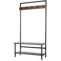 Boston Hallway Shoe Bench with Coat Rack - Black, Brown