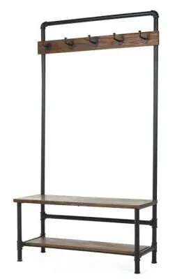 Boston Hallway Shoe Bench with Coat Rack - Black, Brown