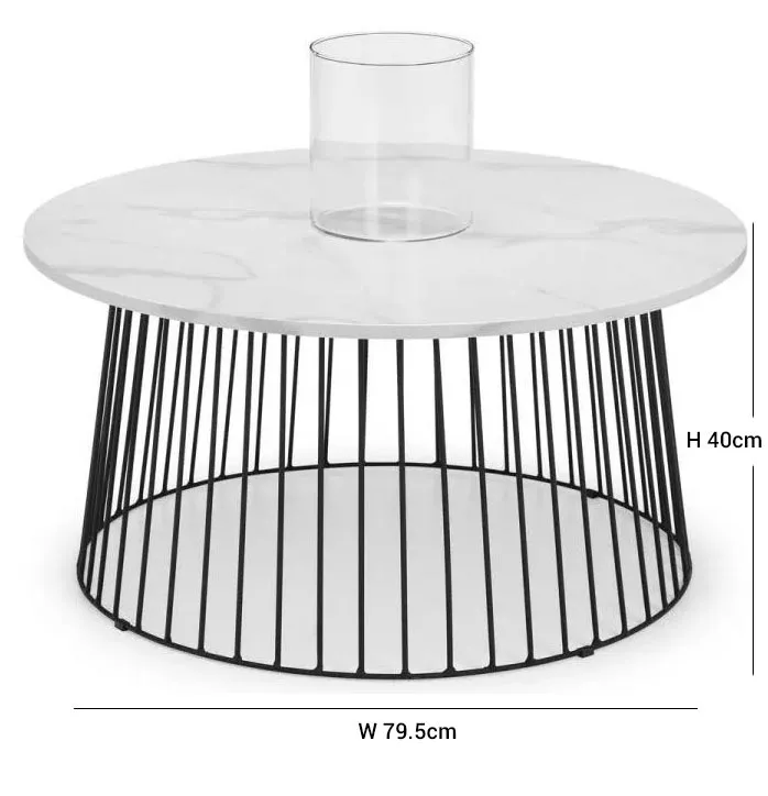 Broadway Round Coffee Table - White, Marble Effect