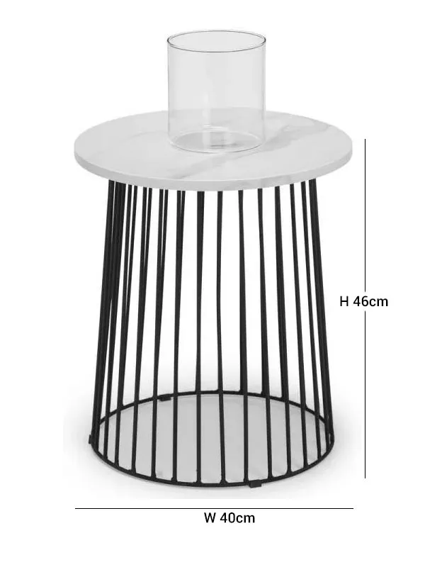 Broadway Round Lamp Table - White, Marble Effect