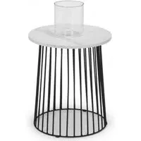 Broadway Round Lamp Table - White, Marble Effect