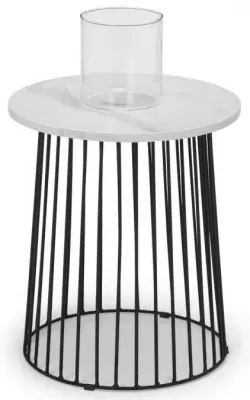 Broadway Round Lamp Table - White, Marble Effect