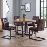 Brooklyn 4-Seater Round Dining Set with Leather Chairs - Oak