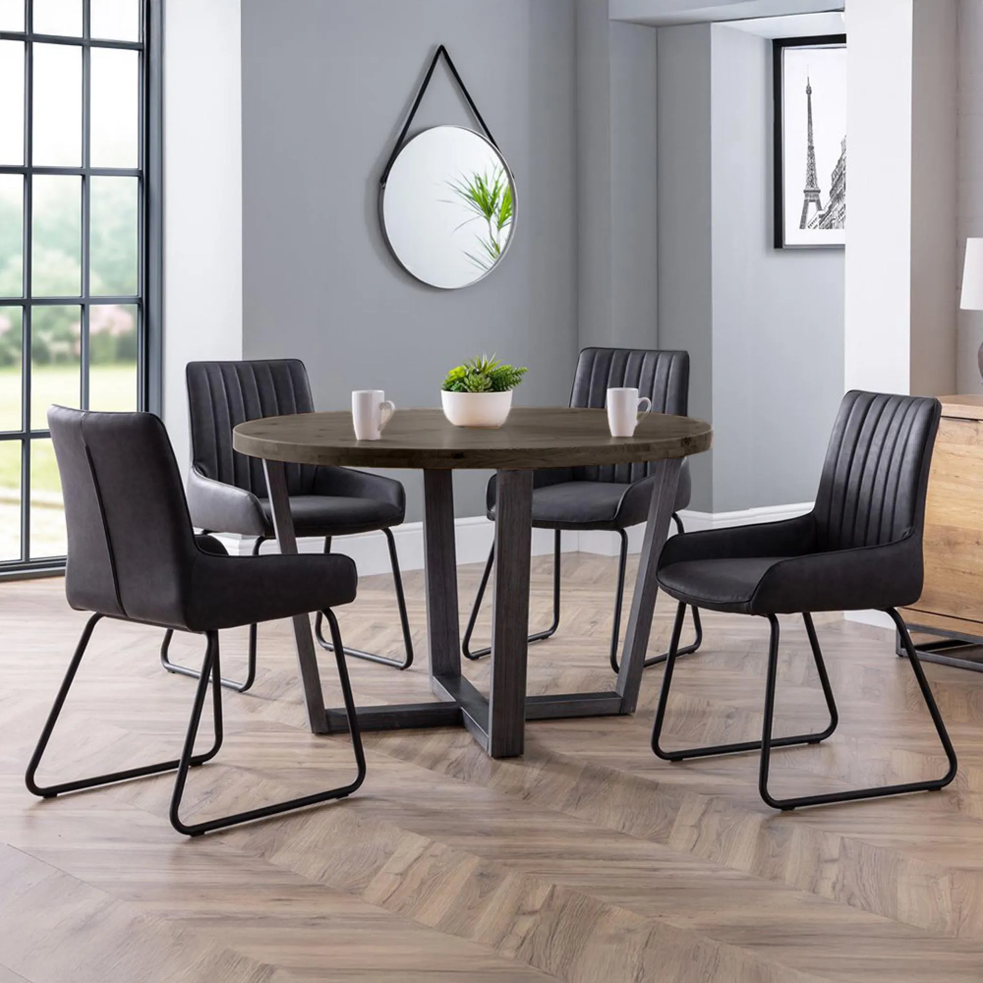 Brooklyn 4-Seater Round Dining Table - Dark Oak