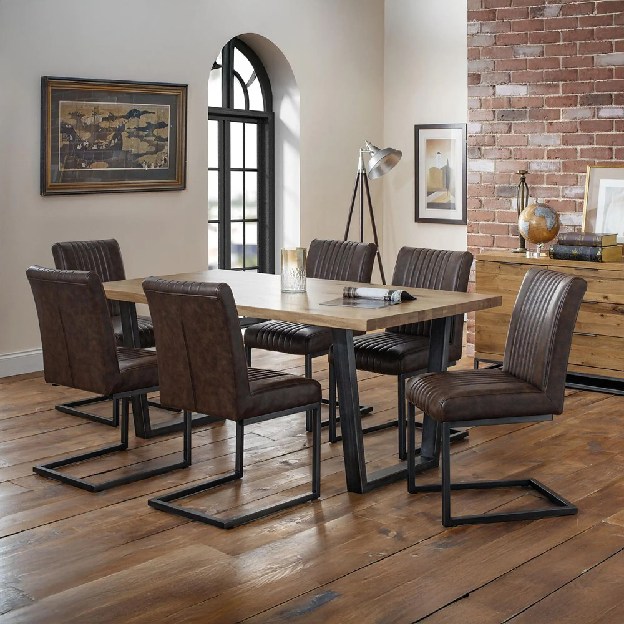 Brooklyn Cantilever Dining Chair Set of 2 - Brown, Faux Leather