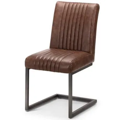 Brooklyn Cantilever Dining Chair Set of 2 - Brown, Faux Leather image