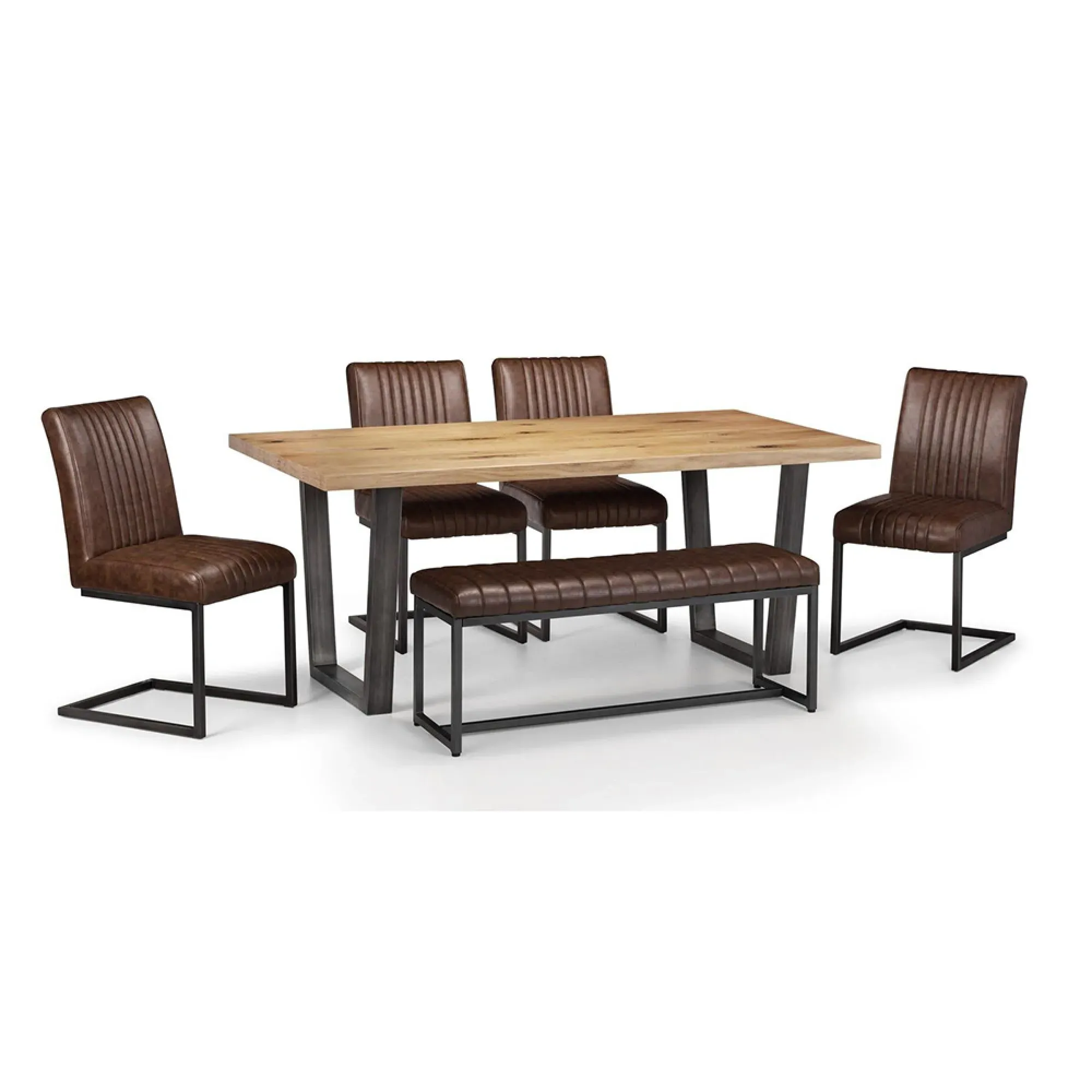 Brooklyn Dining Bench - Brown, Faux Leather