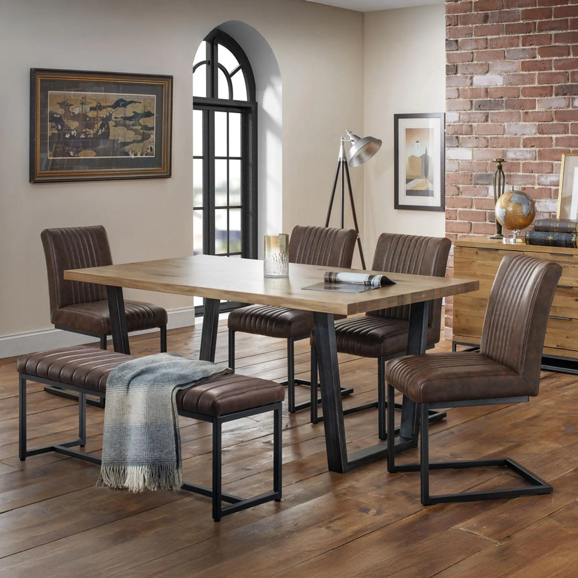 Brooklyn Dining Bench - Brown, Faux Leather