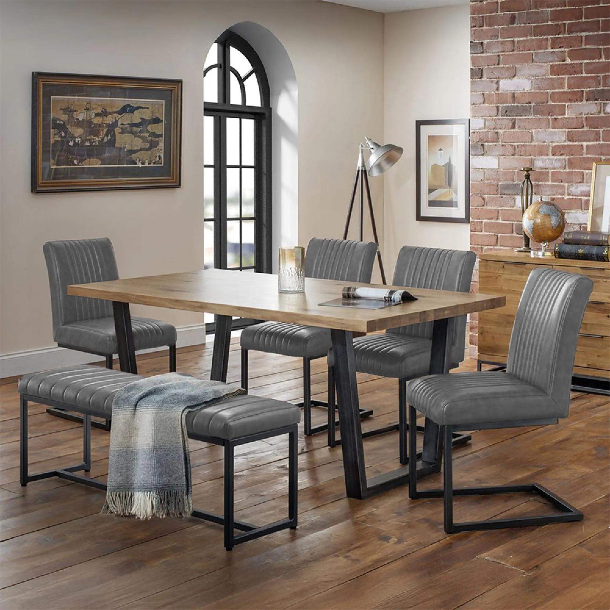 Brooklyn Dining Bench - Charcoal, Faux Leather