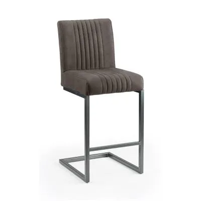 Brooklyn Set of 2 Barstool with Back - Grey, Faux Leather
