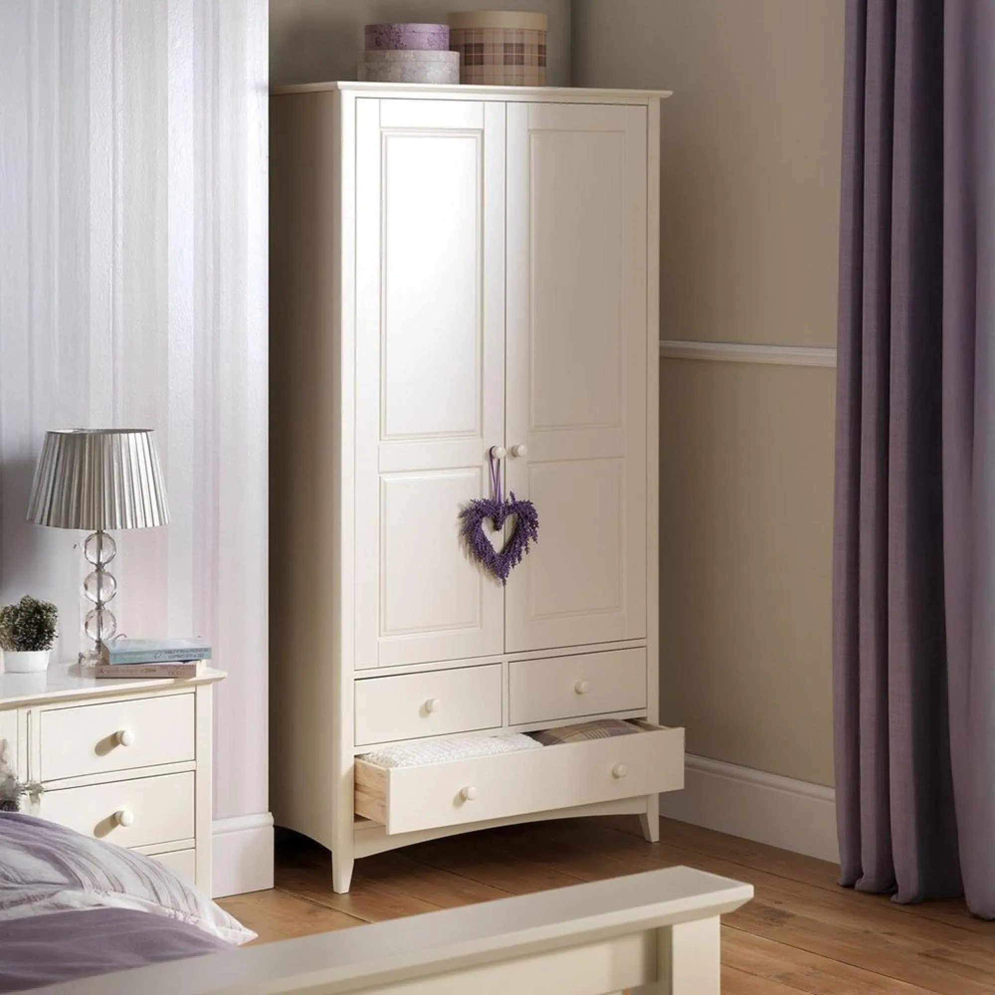 Cameo 2 Door 3 Drawer Double Wardrobe - White, Pine