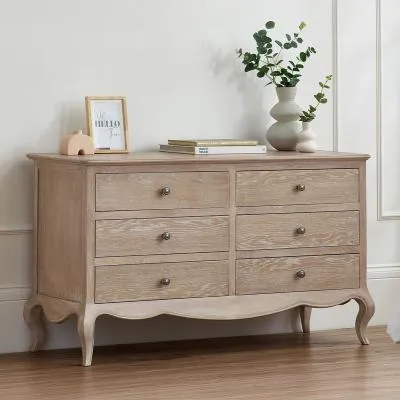Camille 6 Drawer Wide Chest - Limed Oak