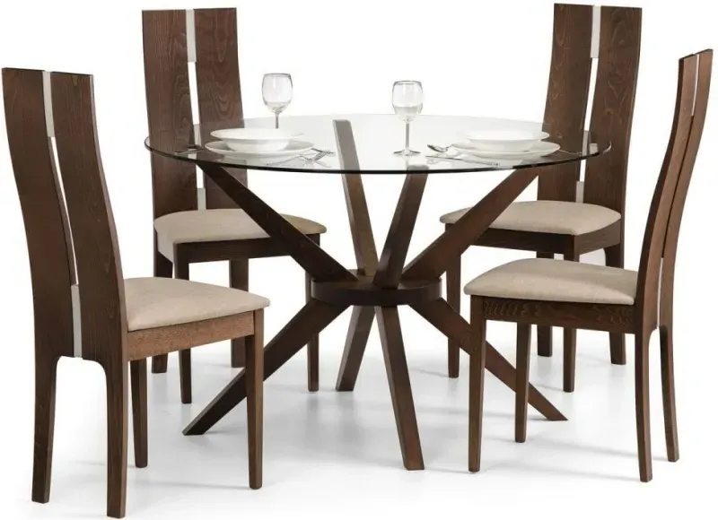 Chelsea 4 Seater Round Dining Table - Walnut, Glass