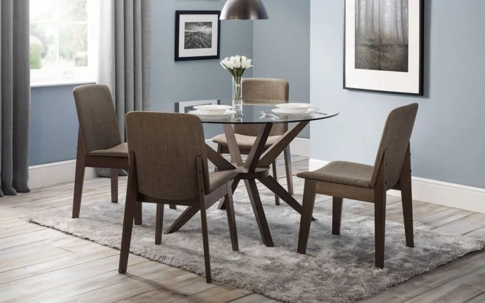 Chelsea 4 Seater Round Dining Table - Walnut, Glass