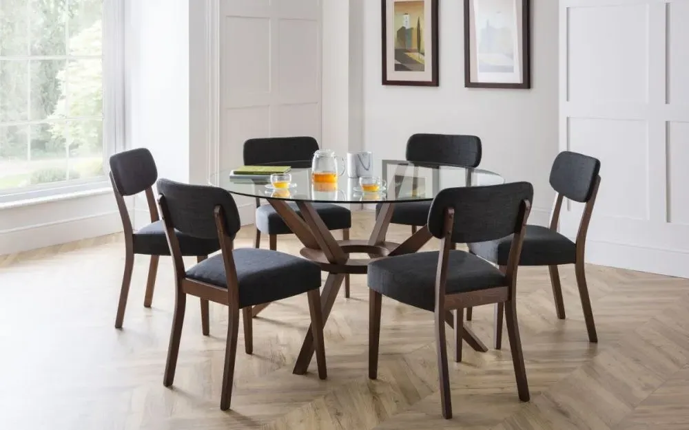 Chelsea 6-Seater Round Dining Set with Farringdon Chairs - Walnut